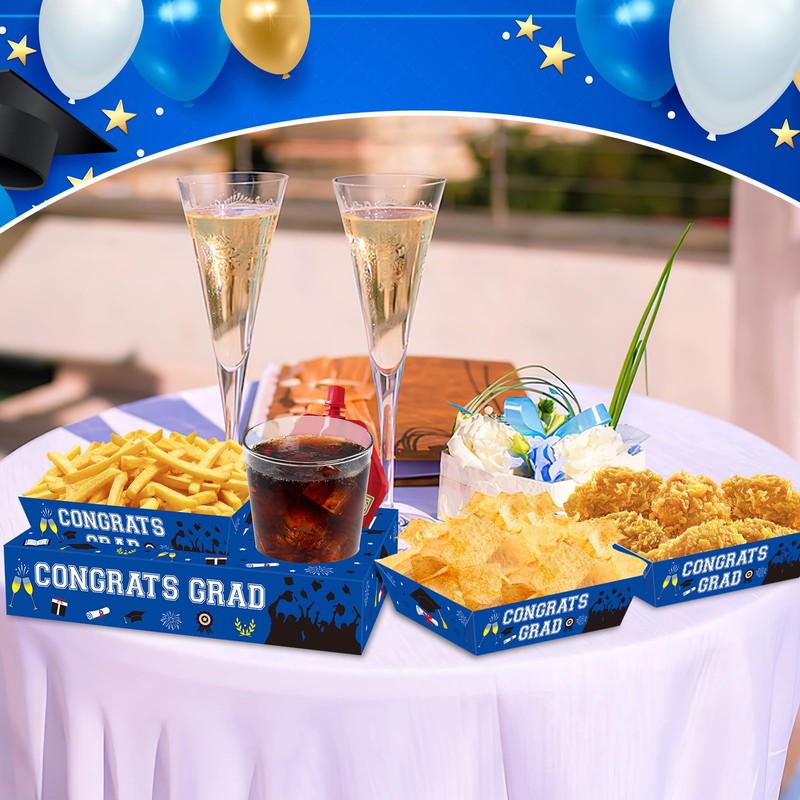 Jansun 36 Pcs Graduation Snack Trays & Boxes - Blue,