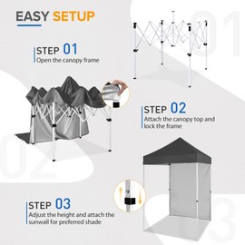 EAGLE PEAK Pop up Canopy 5x5, Outdoor Portable Canopy Tent with One Removable Sunwall, Carry Bag Included, Gray