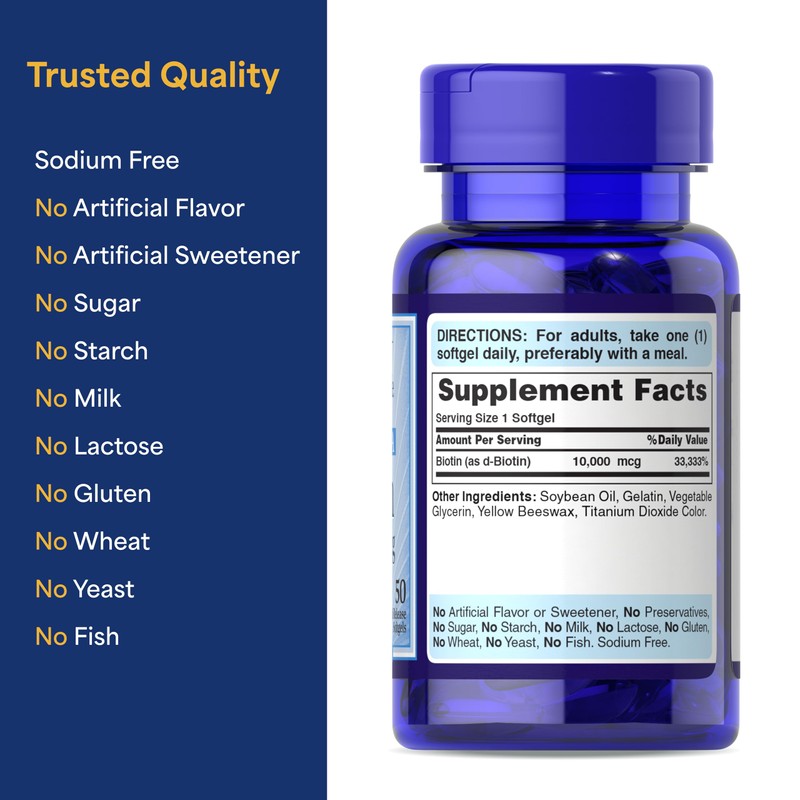 Puritan's Pride Premium Ultra Mega Biotin 10,000mcg, Dietary Supplement for