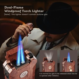 5-in-1 Torch Lighter with Cutter, Holder, Punch, Draw Enhancer Tool, Double Jet Flame, Windproof Rechargeable Lighters, Versatile Gifts for Men, Refillable Butane Lighter for Candles, Travel