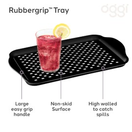 Oggi OGGI Anti Slip Serving Tray with Handles- Black Rectangle Tray - Ideal for Eating, Breakfast, Food, Appetizer Tray, Serving, 17.5 x 11.5 (5504.3)