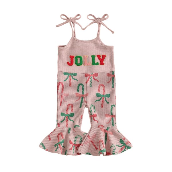 Rarjuiey Toddler Baby Girl Christmas Outfit Candy Cane Jumpsuit Spaghetti