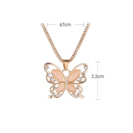 Crystal Bead Hollow Butterfly Pendant Long Popcorn Chain Necklace for Women Friend Vintage Sweater Chain Friendship Jewelry Birthday Gift-A rose gold