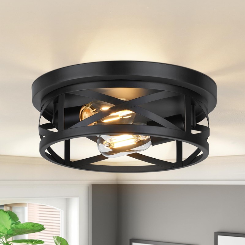 2-Light Flush Mount Ceiling Light Fixtures, 2-Pack Farmhouse Black Ceiling