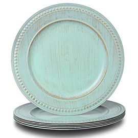 Platos de carga vintage de 13 pulgadas, cargadores de cuentas para platos de cena, juego de 6, platos de carga a granel, boda, verde turquesa