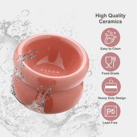 BICOPET Ceramic Elevated Cat and Dog Bowls for Small Dogs, Non-Slip Tilted Raised Cat Food and Water Bowls Whisker Friendly, Dog Standing Wet Food Bowl-Pink