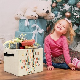 HSIASHENG Boho Christian Storage Bins Box with Handles, You Are a Child of God Psalm 139 Bible Verse Laundry Basket Hamper Collapsible Clothes Toys Organizer for Nursery Kids Bedroom Bathroom