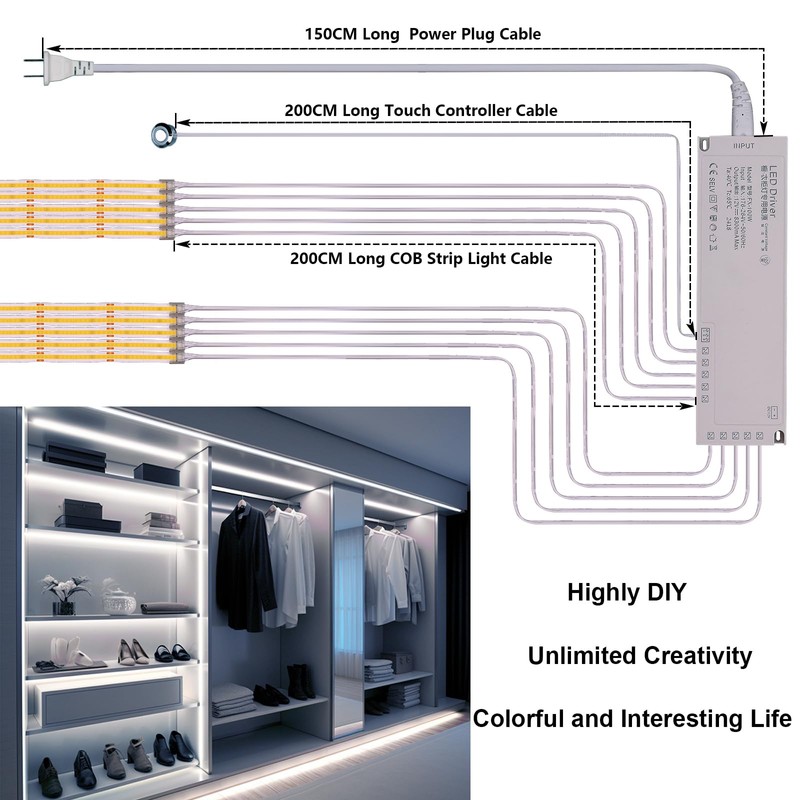BENLUN 12V COB LED Under Cabinet Strip Lighting Kit 32.8ft,