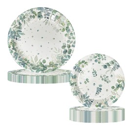Sage Green Birthday Party Decoration Plates Supplies, Sage Green Disposable Tableware for Celebrations Party, 32 Pcs Dinnerware Birthday Decorations, Serves 16