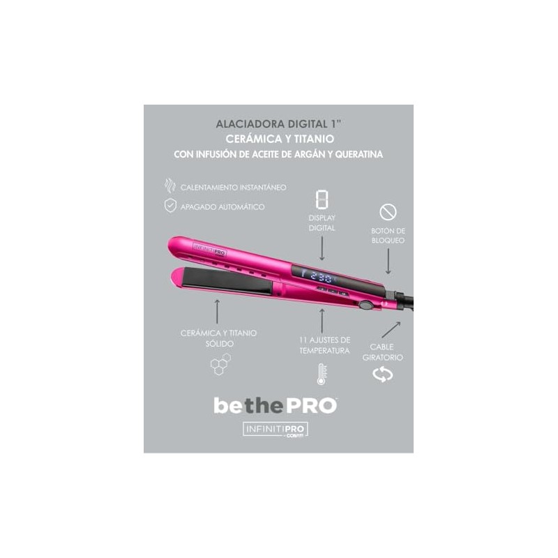 Alaciadora Infiniti Pro 1” Digital Ionica Rosa Ceramica Tit Kera