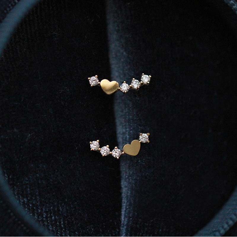 IPEPPY 14K Gold Plated Ear Moon Heart Crawler Earrings Dainty