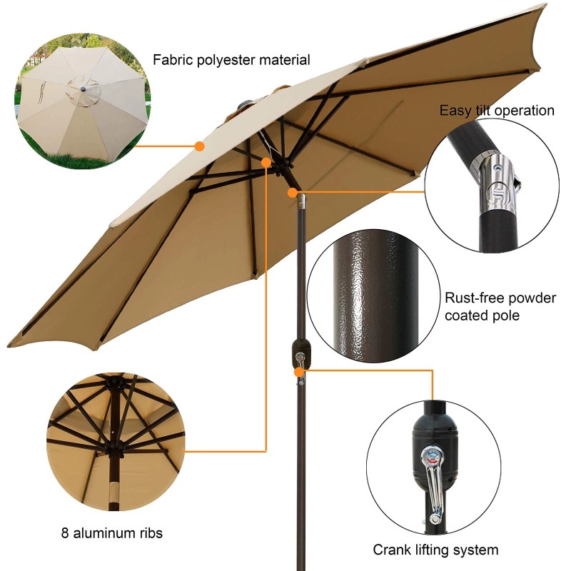 Blissun 9' Outdoor Patio Umbrella, Outdoor Table Umbrella, Yard Umbrella,