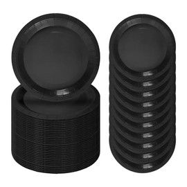 FALIZIFU 50 Pcs Black Paper Plates 7 Inch Black Dessert Plates Disposable Dinner Plates for Baby Shower Bridal Shower Birthday Party Supplies Disposable Paper Plates