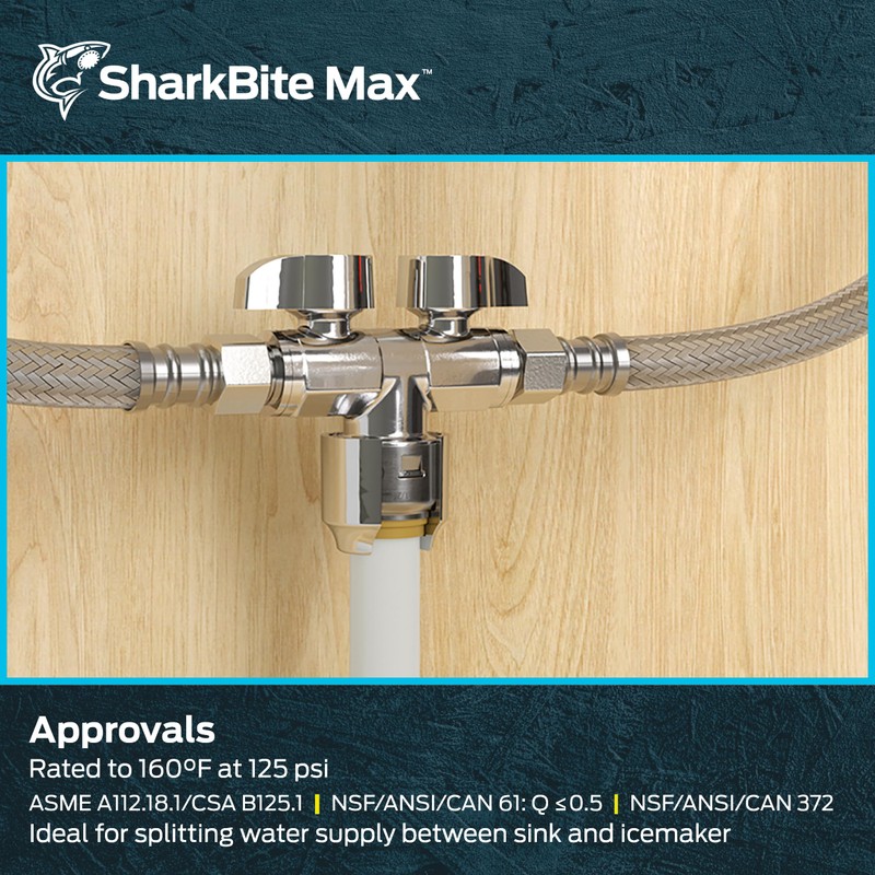 SharkBite Max Dual Shut Off Quarter-Turn Brass Ball Valve, 1/2