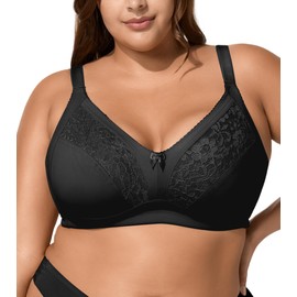 Minimizer Bras for Women Full Coverage No Underwire Plus Size T-Shirt Unlined Bra with Supportive and Lift Wide Strap for Heavy Breast Black 100E