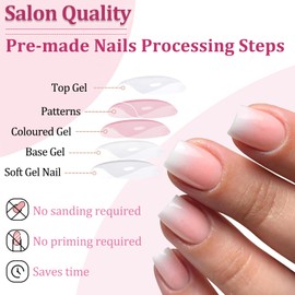 150Pcs Ombre False Nails Short - Square Press on Nails Set - Natural Nude Fake nails with Glue - Stick on Nails -15 Size Square Nail Tips Long Lasting for Women DIY French Manicure