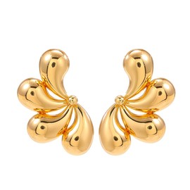 DIAMANTIO 18K Gold Plated Bold Gold Abstract Flower Earrings – Chunky Statement Stud Earrings for Women