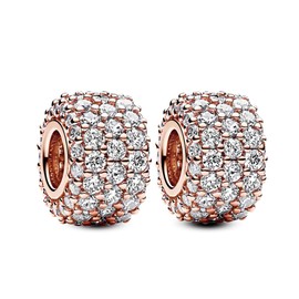 Annmors Stopper 925 Sterling Silver Clips for Bracelets Necklace Rose Gold Pink Sparkling Clips Beads with 5A Cubic Zirconia, Christmas, Valentine's Day, Mother's Day, Gift Tag for Women Girls,