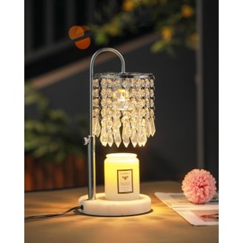 Candle Warmer Lamp with Timer Dimmer and 3 Bulbs, Candle Lamp Warmer with Marble Base for Adjustable Height, Crystal Candle Lamp for Jar Candles, House Warming Gifts Home Room Decor, Silver