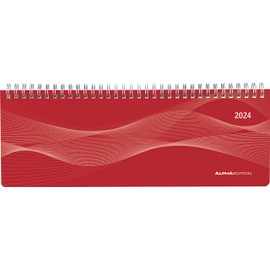 Table Landscape Calendar Professional Red 2024 - Office Planner 29.7 x 10.5 cm - Table Calendar - 1 Week 2 Pages - Ring Binding - Alpha Edition