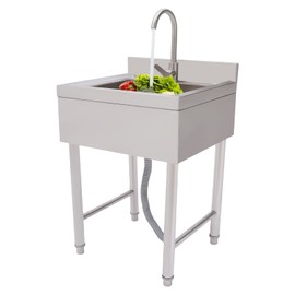 YUNLAIGOTOP Free Standing Stainless-Steel Single Bowl Commercial Restaurant Kitchen Sink Set with Faucet & Storage Shelve, Commercial Stainless Steel Sink for Restaurants, Canteens, Snack Bars