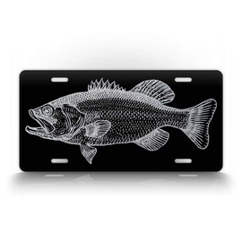 SignsAndTagsOnline Bass Fishing License Plate Largemouth Bass Silhouette American Flag Silver Auto Tag