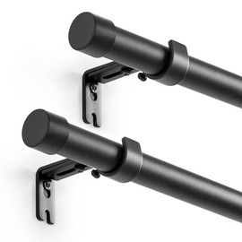 Adjustable Curtain Rod for Windows 32 to 59 Inch, 1 inch Diameter, Matte BlackMetal Curtain Rod with Bracket (Black, 16-48 Set of 2)