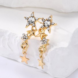 Wendalern Rhinestone Star Stud Earrings - Diamond Crystal Crawler and Dangle Earrings - Five-pointed Cluster Statement Jewelry for Women and Girls - Y2k Style