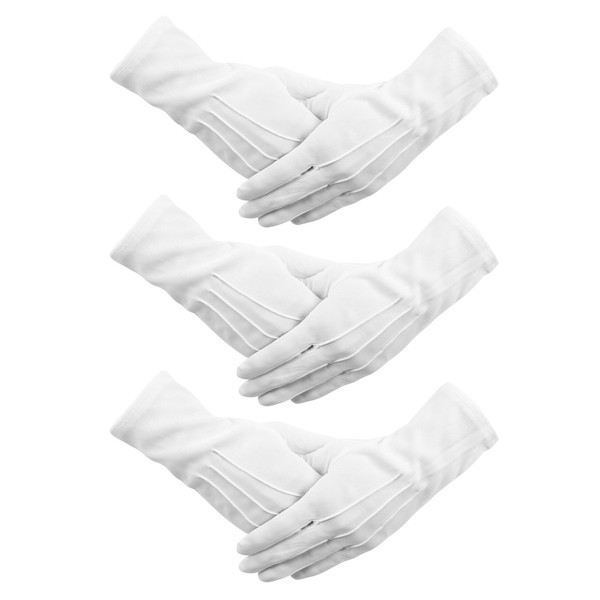 Senkary 3 Pairs White Nylon Cotton Gloves Parade Gloves Formal Costume Tuxedo Jewelry Inspection Gloves for Men Women
