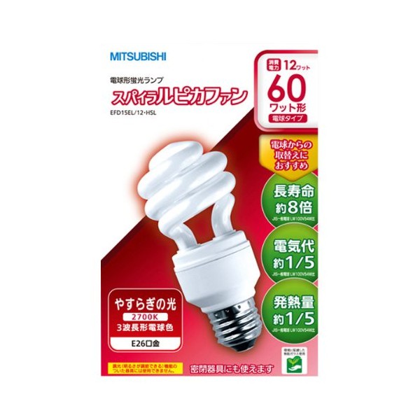 Mitsubishi D Shape, E26 Base Bulb CFL 3 Wavelength Shape Bulb Color W, Bulb Type Pack of 1 efd15el/12. HSL