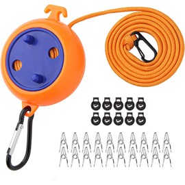 Alihoo Retractable Clothesline, 10 m Retractable Clothesline, Portable Travel Dryer, Outdoor Camping with 10 Fixed Buckles and 20 Clothespins (Orange)