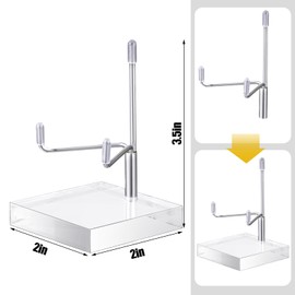 Kigley 8 Pcs Adjustable Stand Display Silver Metal Arm Easel Display 2 Inch Small Easel Holder with Acrylic Base Rock Display Stand for Geodes Mineral Agate Collection