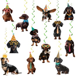 24 Pcs Dachshund Hanging Swirls Funny Dachshund Spirals Ceiling Swirls Decorations Dachshund Dog Hanging Decorations for Dachshund Birthday Decorations Party Supplies