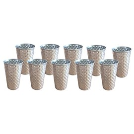 BURI Pack of 10 Drinking Cups Stainless Steel Cups 500 ml Set of 10 Hammered Drinking Cups Metal Cups Camping Party Reusable Reusable Shatterproof Stackable Silver