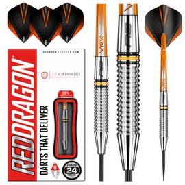 Red Dragon Amberjack 17: 24g - 90% Tungsten Steel Darts with Flights, Shafts, Wallet & Red Dragon Checkout Card