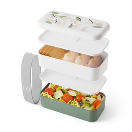 monbento - Bento Box Adult Original Graphic Green Leaves Made in France - 2 Leakproof Compartments - Stackable Lunch Box for Work/Picnic/Sports - BPA Free Containers for Food – Nature Pattern
