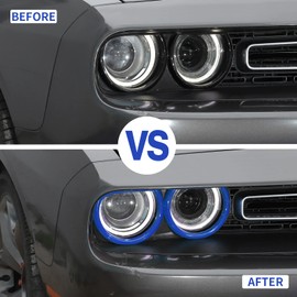 Voodonala for Challenger Headlight Lampshade Cover Bezels Trim for 2015-2023+ Dodge Challenger Accessories,ABS 4PCS Blue