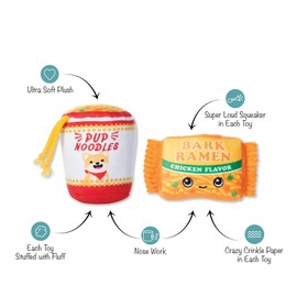 Fringe Studio Plush Dog Toy Set with Treat Pockets for Interactive Play, Nothin’ But Noodles, 2 Piece Set, Pet Shop Collection (124011)