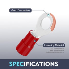 Chanzon 100pcs Red Ring Terminals - #10 M5 - UL Listed Insulated PVC Eyelet Wire Connector 22-16AWG Gauge Electrical Crimp Connector for Boat Truck Stereo Car