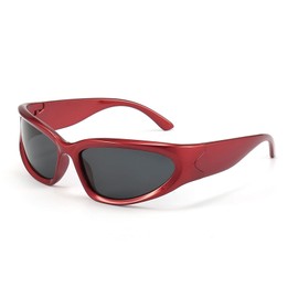 Long Keeper Polarised Sports Sunglasses Men Women Sunglasses Polarised Fishing Cycling Glasses Running Glasses Sports Glasses Wrap Around Glasses Unisex UV400, Red frame.