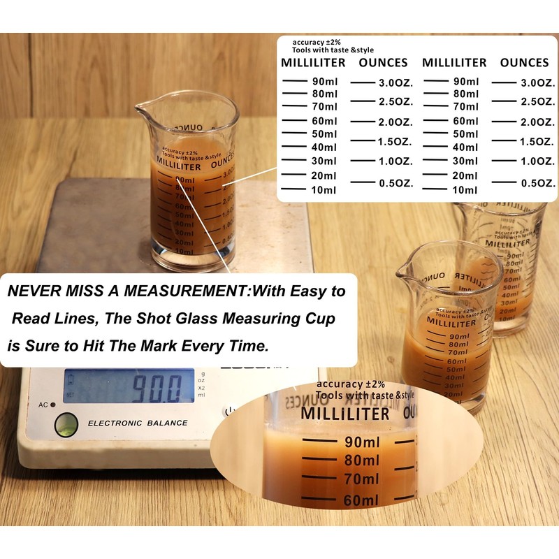 Ackers 3oz/90ml Glass Measuring Cup – Shot Glass with Double
