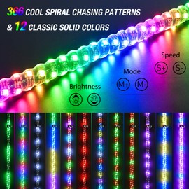 Nilight 2PCS 5FT Spiral RGB Led Whip Light with Spring Base Chasing Light RF Remote Control Lighted Antenna Whips for Can-Am ATV UTV RZR Polaris Dune Buggy Offroad Truck