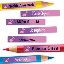 Sunnywall® Pen Stickers Flamingo Name Stickers Children School Pack of 72 Stickers for Pens Name Labels Narrow 49 x 7.5 mm Nursery First Day of School