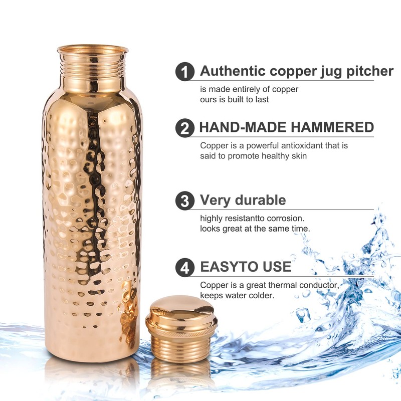 Pure Copper Water Bottle 34 Ounce with Jute Carry Bag