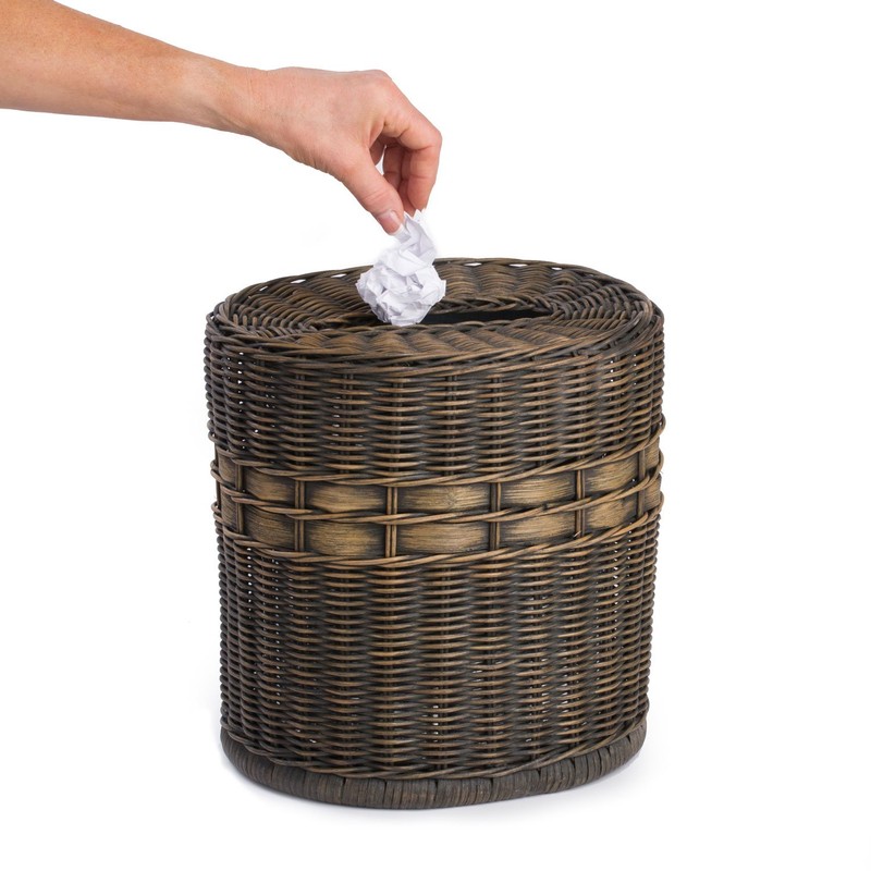 The Basket Lady Drop-in Oval Wicker Waste Basket with Removable