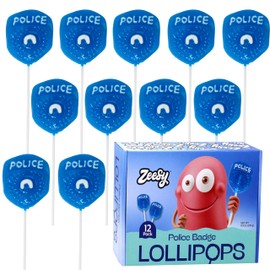 Police Badge Lollipops - 12 Individually Wrapped Candy Suckers for Kids - Fun Police Party Favors and Birthday Supplies