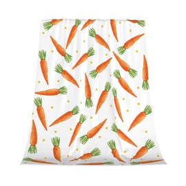 Artteal Easter Cartoon Carrots Throw Blanket, Lightweight Super Soft Cozy Fleece Easter Rabbit Pattern Bed Blanket Warm Flannel Blanket for Sofa Couch Chair 40" x 50"
