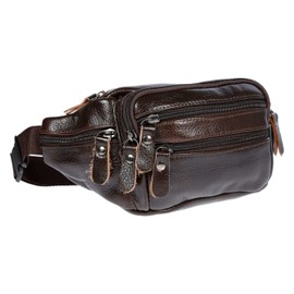 Christian Wippermann Men's Leather Bum Bag - High-Quality Genuine Leather Bum Bag 24 x 12 x 6-8 cm - 3 Zip Compartments, Large Main Compartment - Adjustable Strap 85 cm - Ideal for Men / Women Brown