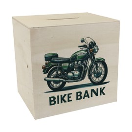 Retro Touring Wooden Motorcycle Money Box with Saying Bike Bank British English Racing Green Ideal Accessory for Bike Fans Unique Vehicle Design