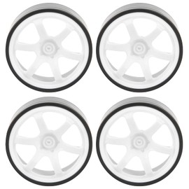 RC Car Drift Tires, 4PCS 6 Spoke Plastic Wheel Rims with Rubber Tires RC Car Drift Tires Fit for 1/10 RC Drift Car On‑Road Drifting Car(White)